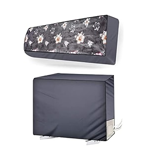polyester split ac cover set of indoor and outdoor unit for 15 ton capacity ac attractive digital printsdustproofwater resistant grey flower