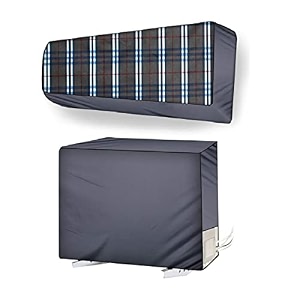 split ac cover set of indoor and outdoor unit for 15 ton capacity attractive digital printsdustproofwater resistant grey blue check