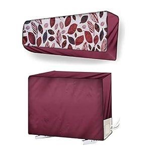 split ac cover set of indoor and outdoor unit for 15 ton capacity attractive digital printsdustproofwater resistant maroon grey leaf