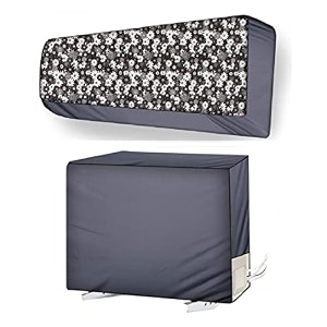 split ac cover set of indoor and outdoor unit for 15 ton capacity attractive digital printsdustproofwater resistant grey black white flower