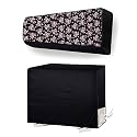 Split AC Cover Set of Indoor and Outdoor Unit for 1.5 Ton Capacity Attractive Digital Prints/Dustproof/Water Resistant (Black Pink Flower)