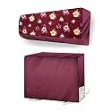 Polyester Split Ac Cover Set Of Indoor&amp;Outdoor Unit For 1.5 Ton Capacity Attractive Digital Prints/Dustproof/Water Resistant (Maroon Flower)