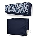 Split AC Cover Set of Indoor and Outdoor Unit for 1.5 Ton Capacity Attractive Digital Prints/Dustproof/Water Resistant (Blue Grey Leaf), Polyester