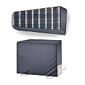 Split AC Cover Set of Indoor and Outdoor Unit for 1.5 Ton Capacity Attractive Digital Prints/Dustproof/Water Resistant (Grey Blue Check)