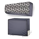 Split AC Cover Set of Indoor and Outdoor Unit for 1.5 Ton Capacity Attractive Digital Prints/Dustproof/Water Resistant (Grey Black White Flower)
