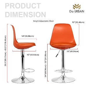 da urban valure height adjustable amp revolving bar stoolkitchen chaircafetaria chair orange 1 pc