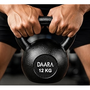 daara cast iron kettlebell 12kg black kettle bell with non-slip grip handle for strength training home gym workout equipment for men amp women proudly made in india