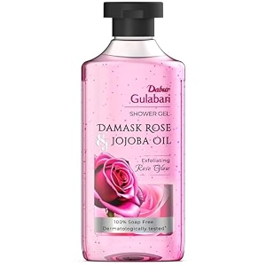 dabur gulabari shower gel - 250 ml  99 pure glycerine  gentle bodywash  cellulite beads for exfoliation  0 parabens amp soap  no silicones  with exotic damask rose amp organic jojoba oil