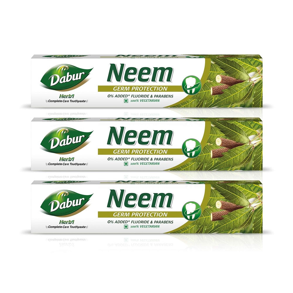 Dentifrice Dabur Herb Neem - Sans Fluor Ni Parabènes - 3 X 200g = 600g - Ingrédients Naturels