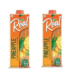 dabur real pineapple fruit juice-1l pack of 2rich in vitamin cno added preservativesno artificial colorsampflavoursgoodness of best fruitsdaily dose of fruit nutritionrefreshingampenergising drink
