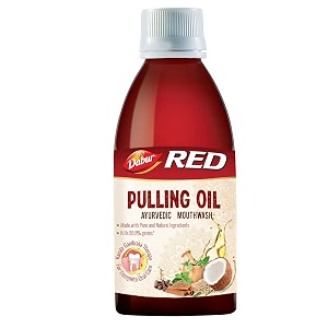 dabur red pulling oil  ayurvedic mouthwash kavala gandusha therapy  oil pulling for oral detox for teeth and gums liquid 195ml