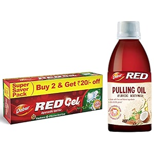 dabur red pulling oil  ayurvedic mouthwash kavala gandusha therapyoil pulling for oral detox for teeth 195 ml amp gums amp red gel-150 g pack of 2