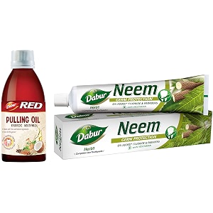 dabur red pulling oil  ayurvedic mouthwash kavala gandusha therapy 195 millilitre amp herb39l neem-germ protection toothpaste 200 g