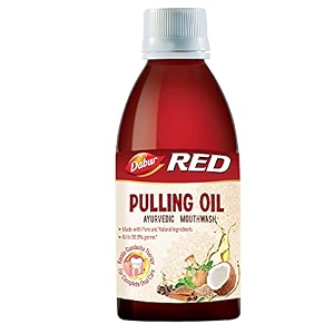 dabur red pulling oil  ayurvedic mouthwash kavala gandusha therapy  oil pulling for oral detox for teeth and gums liquid 195ml
