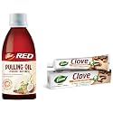 DABUR Red Pulling Oil : Ayurvedic Mouthwash Kavala Gandusha Therapy, 195 Ml | Oil Pulling For Oral Detox For Teeth And Gums &amp; Herb'L Clove - Cavity Protection Toothpaste, 200 G