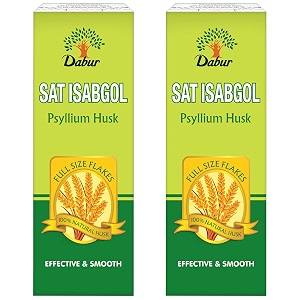 dabur sat isabgol psyllium husk - 180200 g  rich in fiber  provides effective relief from constipation amp bloating  promotes bowel health  non habit forming  100 ayurvedic pack of 2