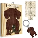 Dachshund Dog Leash Holder Wall Mount with Scrabble Letters, Wooden Dog Wall Hook Organizer, Pet Collar and Harness Holder for Entryway, Key Hook and Leash Rack, Pet Lovers Gift Home Decor PF297-30