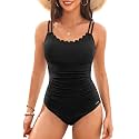 Daci Women's Tummy Control One Piece Scalloped Neck Bathing Suit