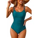 Daci Women's Tummy Control One Piece Scalloped Neck Bathing Suit