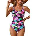 Daci Women's Tummy Control One Piece Scalloped Neck Bathing Suit