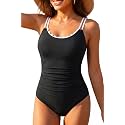 Daci Women's Tummy Control One Piece Scalloped Neck Bathing Suit