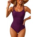 Daci Women's Tummy Control One Piece Scalloped Neck Bathing Suit