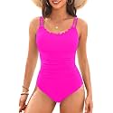 Daci Women's Tummy Control One Piece Scalloped Neck Bathing Suit