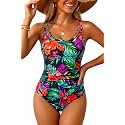 Daci Women's Tummy Control One Piece Scalloped Neck Bathing Suit