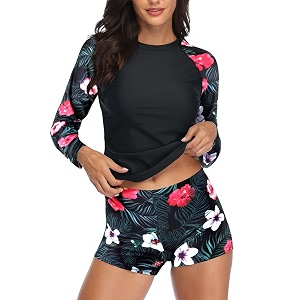daci women two piece rash guard long sleeve swimsuits uv upf 50 swim shirt bathing suit with boyshort bottom