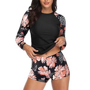 daci women two piece rash guard long sleeve swimsuits uv upf 50 swim shirt bathing suit with boyshort bottom