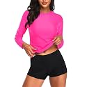 Daci Women Two Piece Rash Guard Long Sleeve Swimsuits UV UPF 50+ Swim Shirt Bathing Suit with Boyshort Bottom