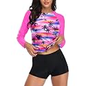 Daci Women Two Piece Rash Guard Long Sleeve Swimsuits UV UPF 50+ Swim Shirt Bathing Suit with Boyshort Bottom