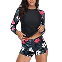 Daci Women Two Piece Rash Guard Long Sleeve Swimsuits UV UPF 50+ Swim Shirt Bathing Suit with Boyshort Bottom
