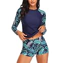 Daci Women Two Piece Rash Guard Long Sleeve Swimsuits UV UPF 50+ Swim Shirt Bathing Suit with Boyshort Bottom