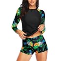 Daci Women Two Piece Rash Guard Long Sleeve Swimsuits UV UPF 50+ Swim Shirt Bathing Suit with Boyshort Bottom