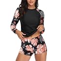 Daci Women Two Piece Rash Guard Long Sleeve Swimsuits UV UPF 50+ Swim Shirt Bathing Suit with Boyshort Bottom
