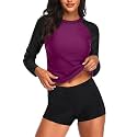 Daci Women Two Piece Rash Guard Long Sleeve Swimsuits UV UPF 50+ Swim Shirt Bathing Suit with Boyshort Bottom