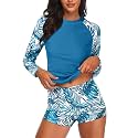 Daci Women Two Piece Rash Guard Long Sleeve Swimsuits UV UPF 50+ Swim Shirt Bathing Suit with Boyshort Bottom