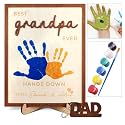 Dad Hand Print Sign Personalized Father Birthday Gifts Wooden Plaque Family Name Best Dad Ever Hands Down Frame Engraved Art Craft Gift For Grandpa Daddy Papa from Daughter Son Wife