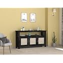 Sheesham Wood Crockery Cabinet with 3 Ratan Cane Doors and Versatile Storage for Living Room. Wooden Kitchen Cabinet with 3 Shelves and 3 Door Storage. (Walnut-Cane)