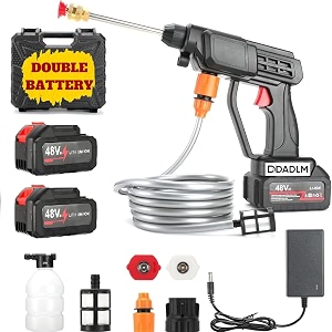 dadlm double battery wireless high pressure car washerampcar cleaning 48v rechargeable electric pressure washer gun machine tool for carbikegardening with adjustable 3in1 nozzleamp5m hose pipe 1