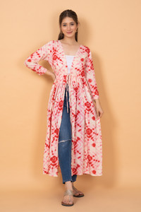 daevish women longline 34th sleeve red shrug