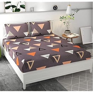 dahlia elastic fitted glace cotton double bed bedsheet78x72x upto 6 inches with 2 pillow covers-200tc triangle wine color