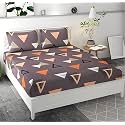 Dahlia Elastic Fitted Glace Cotton Double Bed bedsheet(78x72x Upto 6 Inches) with 2 Pillow Covers-200TC (Triangle, Wine Color)