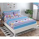 Dahlia Elastic Fitted Glace Cotton Double Bedsheet(78x72x Upto 6 Inches) with 2 Pillow Covers-200TC (Triangle, Multi Color)