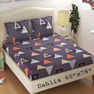 dahlia elastic fitted glace cotton queen size 78x60x upto 8 inches bedsheet with 2 pillow covers-200tc triangle wine color