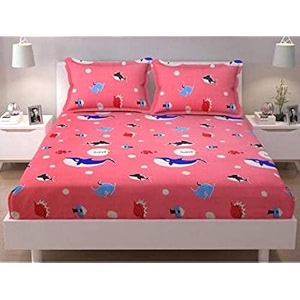 dahlia elastic fitted glace cotton single bed 72x48x upto 6 inches bedsheet with 1 pillow covers-200tc striped blackcolor
