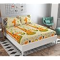 Dahlia Elastic Fitted Glace Cotton Queen Size (78x72x Upto 6 Inches) Bedsheet with 2 Pillow Covers-200TC (Giraffe, Yellow Color)
