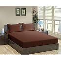 Dahlia Elastic Fitted Glace Cotton Queen Size (78x72x Upto 6 Inches) Bedsheet with 2 Pillow Covers-200TC (Striped, Brown Color)