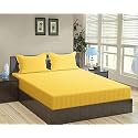 Dahlia Elastic Fitted Glace Cotton Queen Size (78x72x Upto 6 Inches) Bedsheet with 2 Pillow Covers-200TC (Striped, Yellow Color)